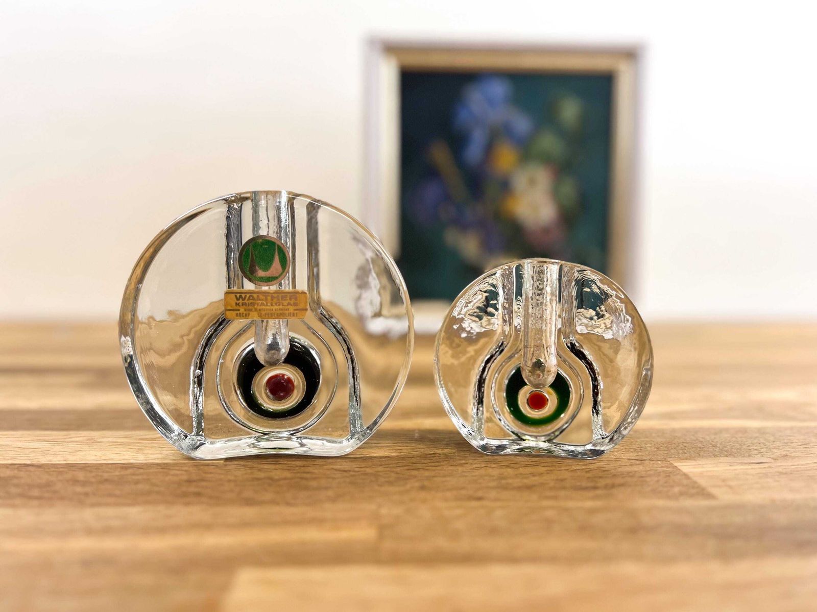 Walther Glass Wheel Vases: 1960s Solifleur Pair With Bullseye Motif photo furniture