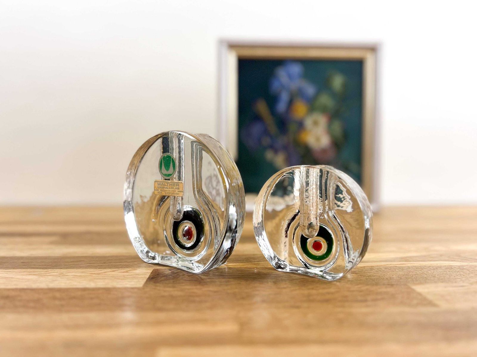 Walther Glass Wheel Vases: 1960s Solifleur Pair With Bullseye Motif photo 60.0