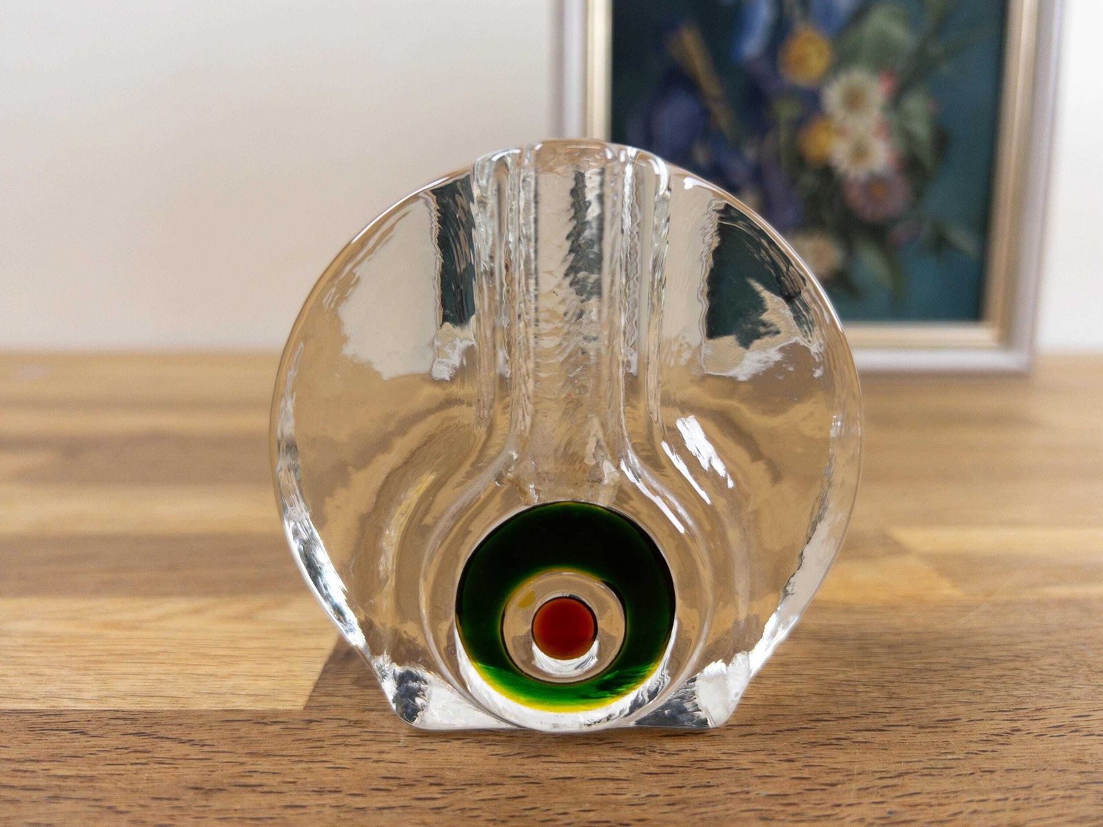 photo for sale Walther Glass Wheel Vases: 1960s Solifleur Pair With Bullseye Motif