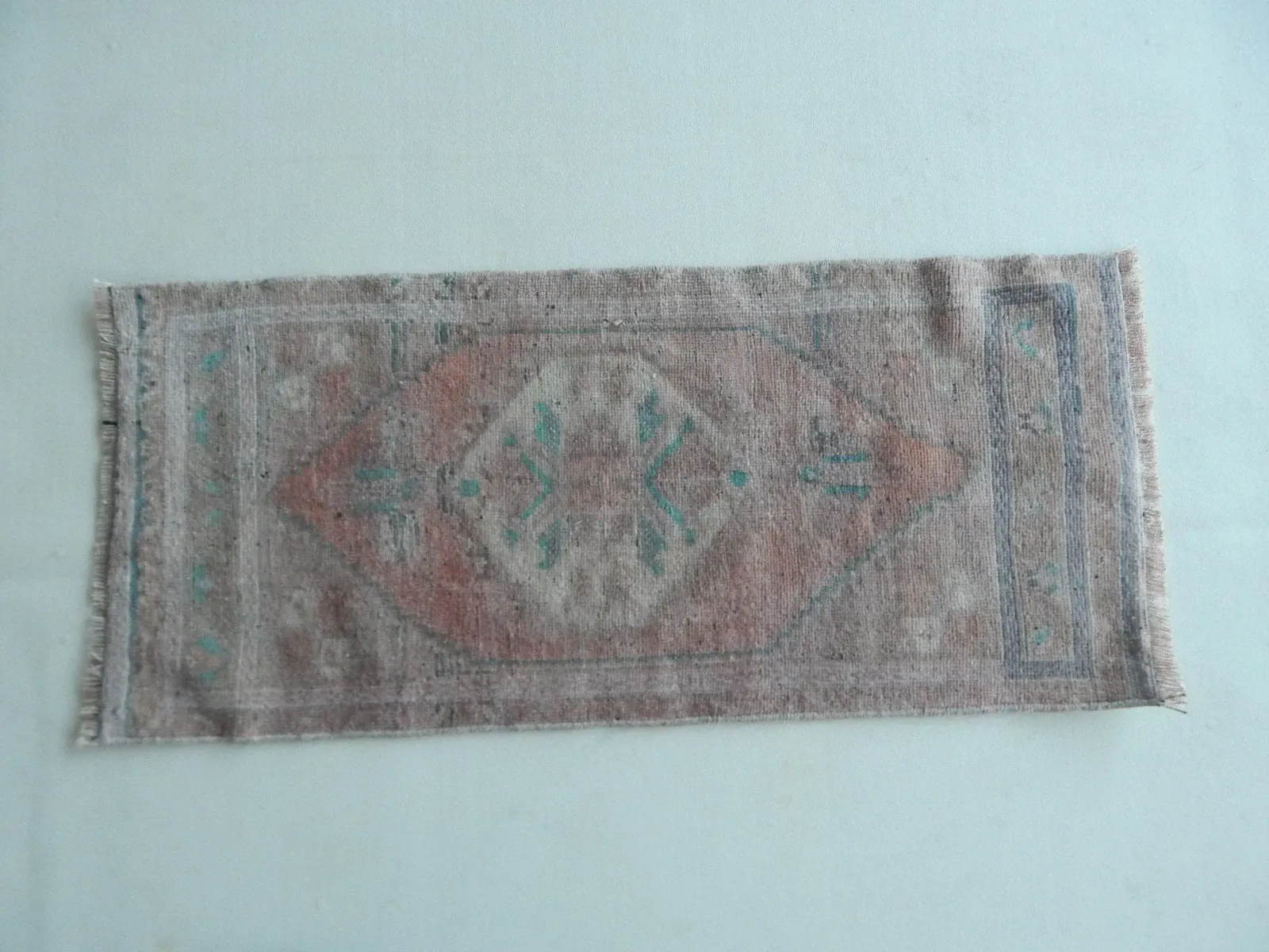 Front Of Kitchen Sink Rug Hand Made Faded Mini Rug 1'5" X 3'3" photo for sale