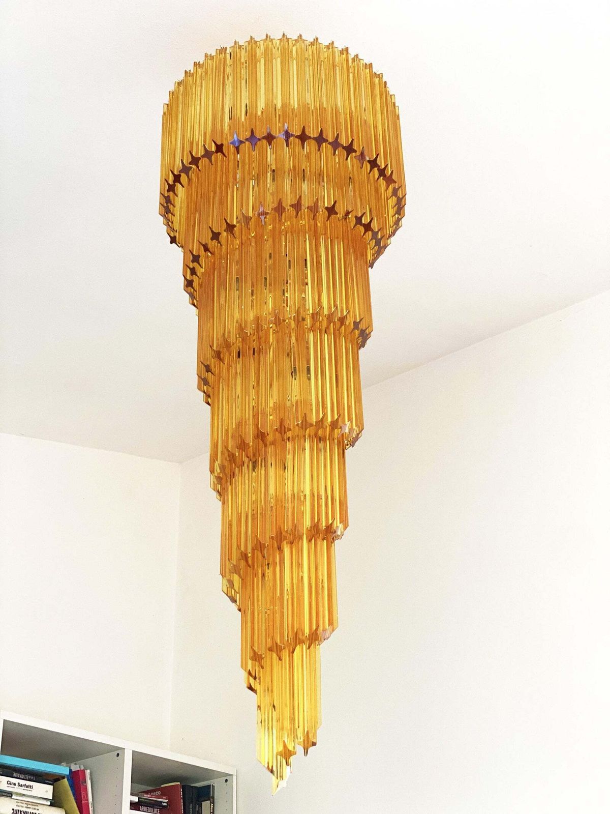 Contemporary Amber “Quadriedro” Murano Glass Twister Chandelier In Venini Style photo vintage