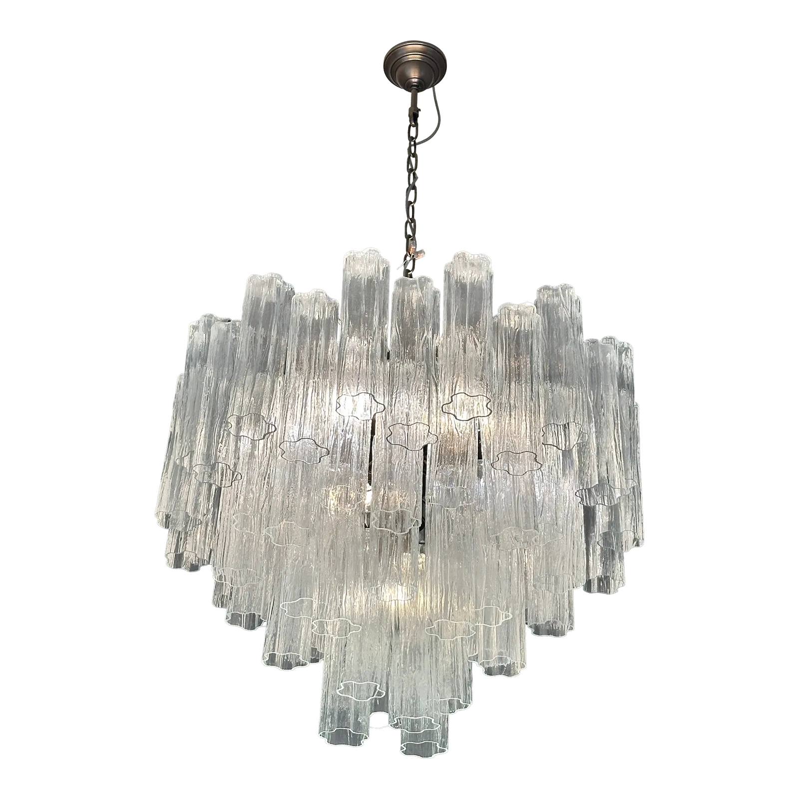 Contemporary Trasparent “Tronchi” Murano Glass Brunish Chandelier In Venini Style