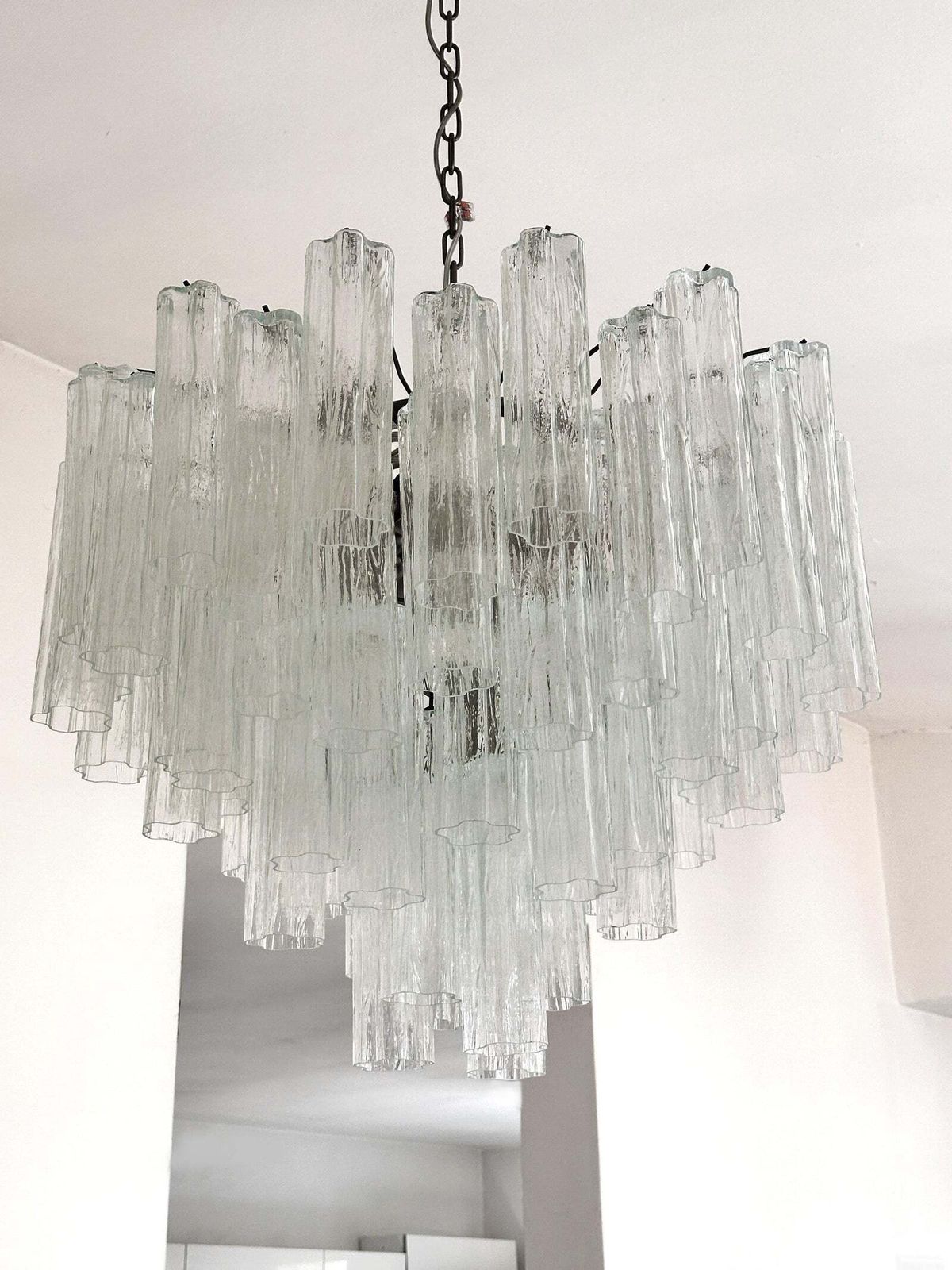 Contemporary Trasparent “Tronchi” Murano Glass Brunish Chandelier In Venini Style photo Lighting
