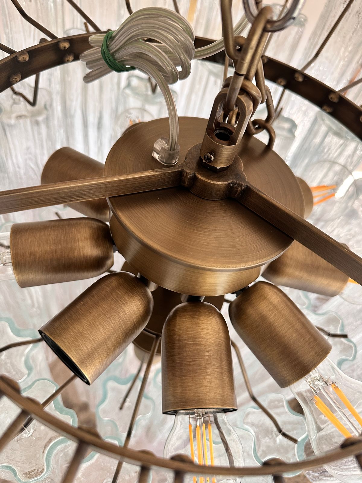 Contemporary Trasparent “Tronchi” Murano Glass Brunish Chandelier In Venini Style photo vinterior