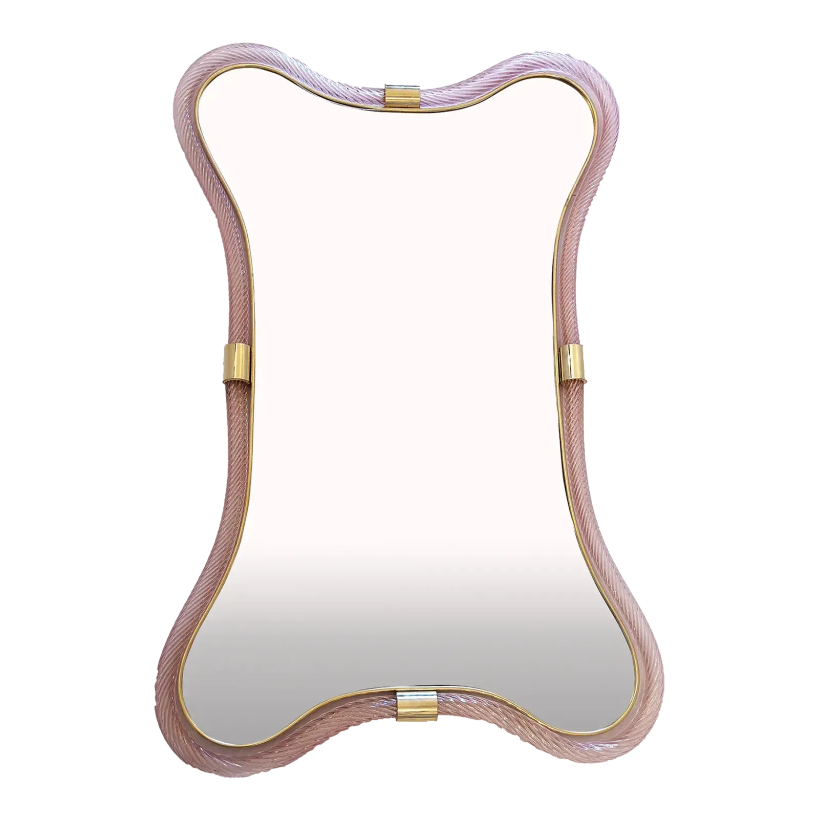 Scenographic Pink And Gold Mirror With Torchon Murano Style Glass Design By Simoeng