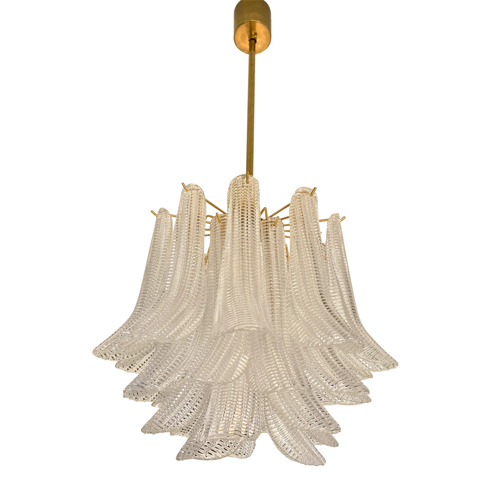 Contemporary Murano Style Glass "Sella" Chandelier With Gold 24k Metal Frame In Mazzega Style