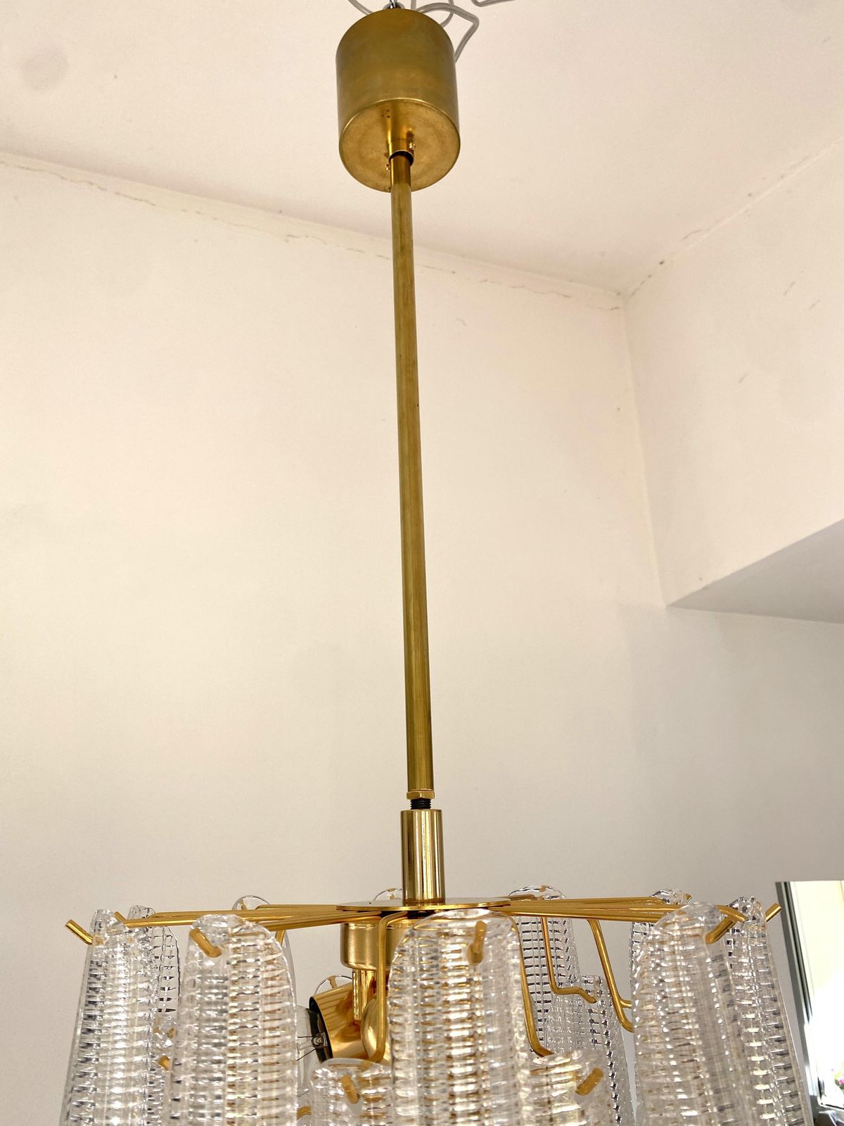 Contemporary Murano Style Glass "Sella" Chandelier With Gold 24k Metal Frame In Mazzega Style photo furniture
