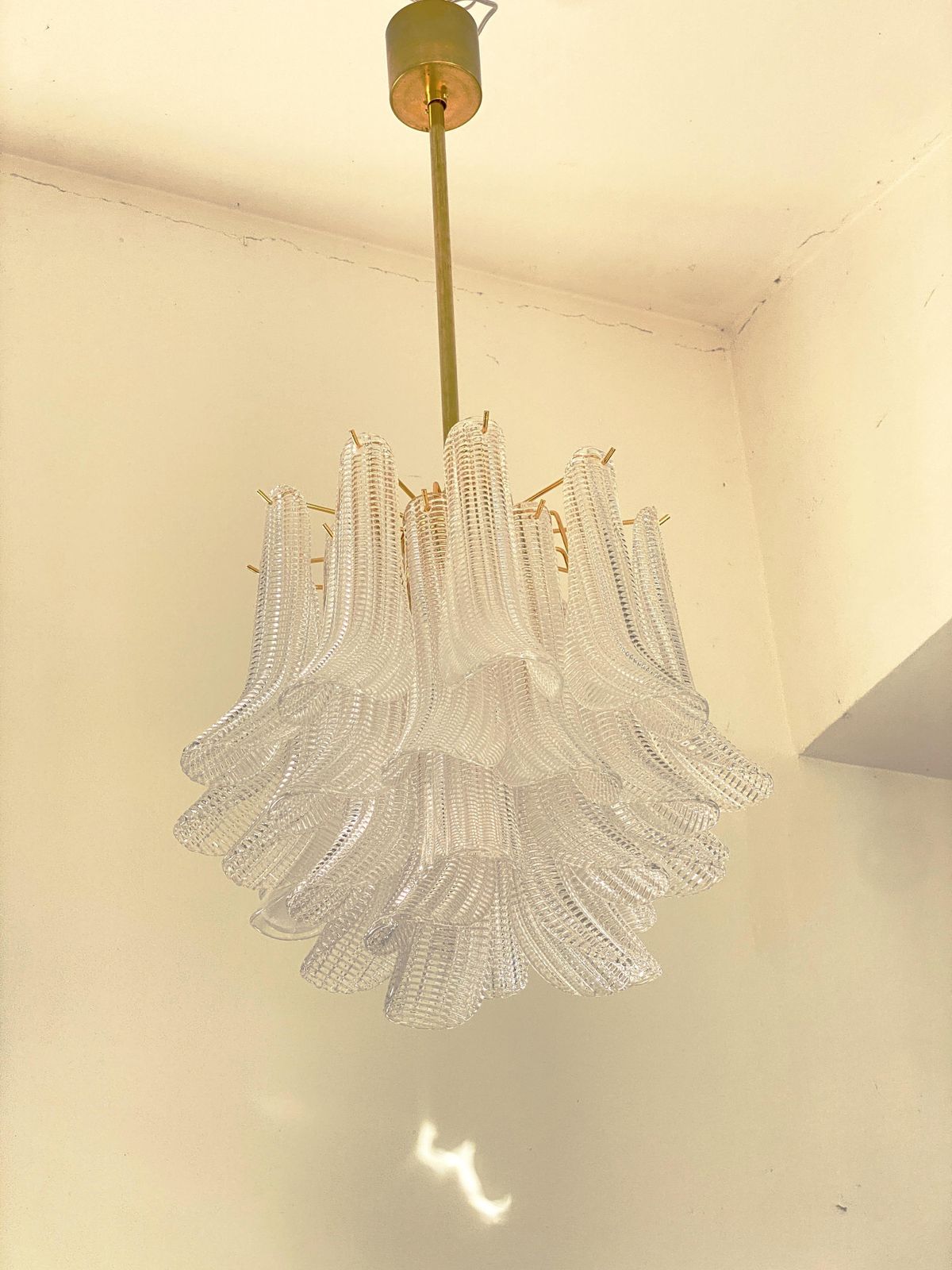 Contemporary Murano Style Glass "Sella" Chandelier With Gold 24k Metal Frame In Mazzega Style photo 4784.0