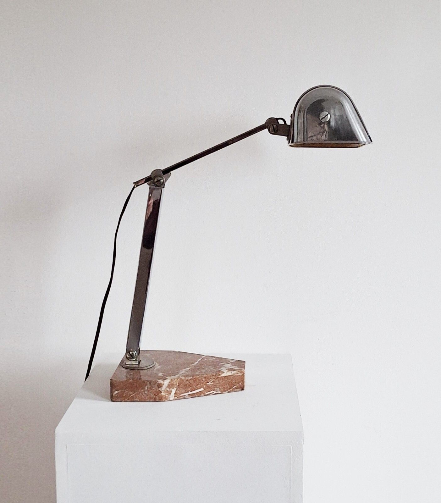 Art Deco Chrome Bankers Lamp Marble Base Bauhaus photo Lighting