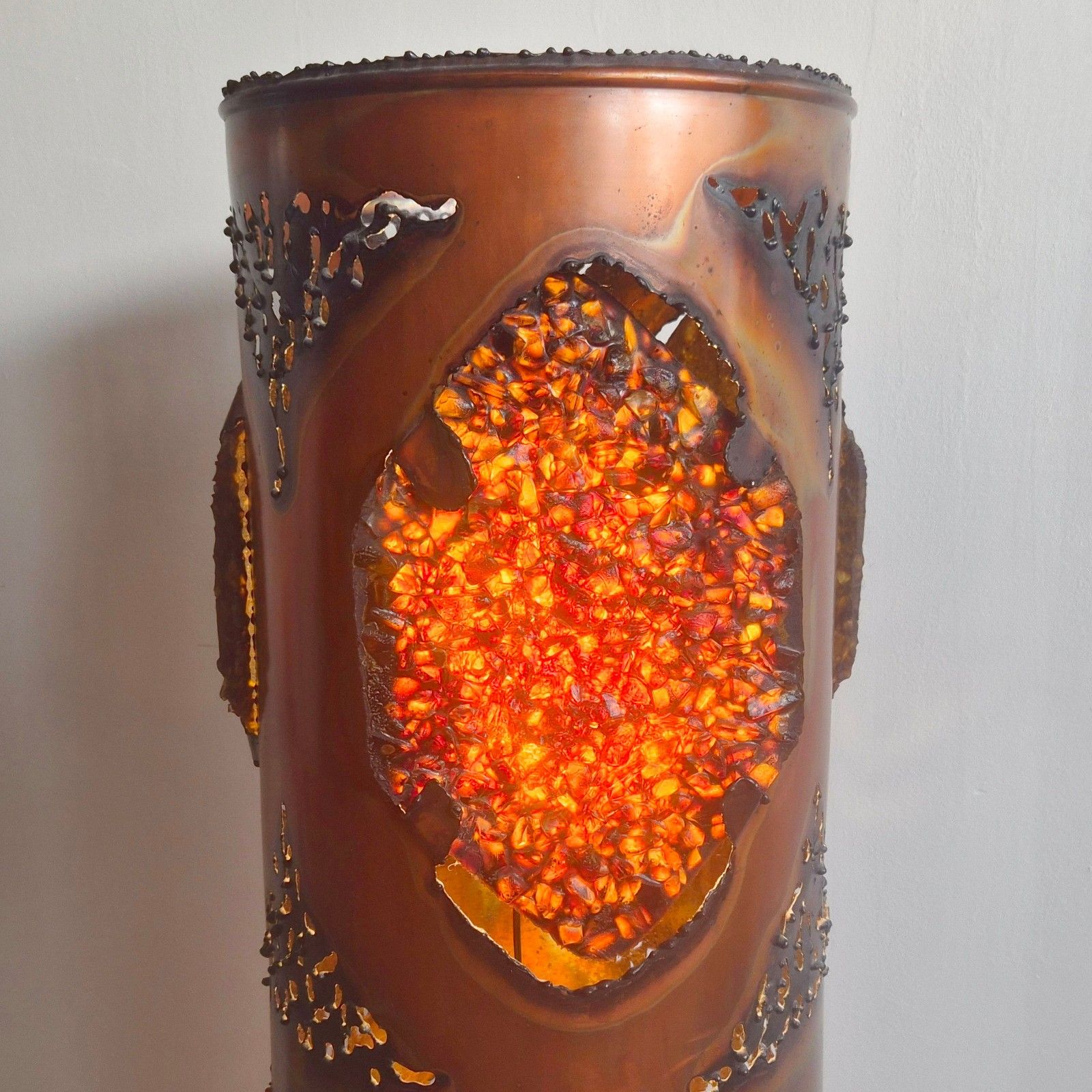 Vintage Brutalist 1970 Accolay Ceramic Resin & Copper Floor Lamp 70s 1970s photo furniture
