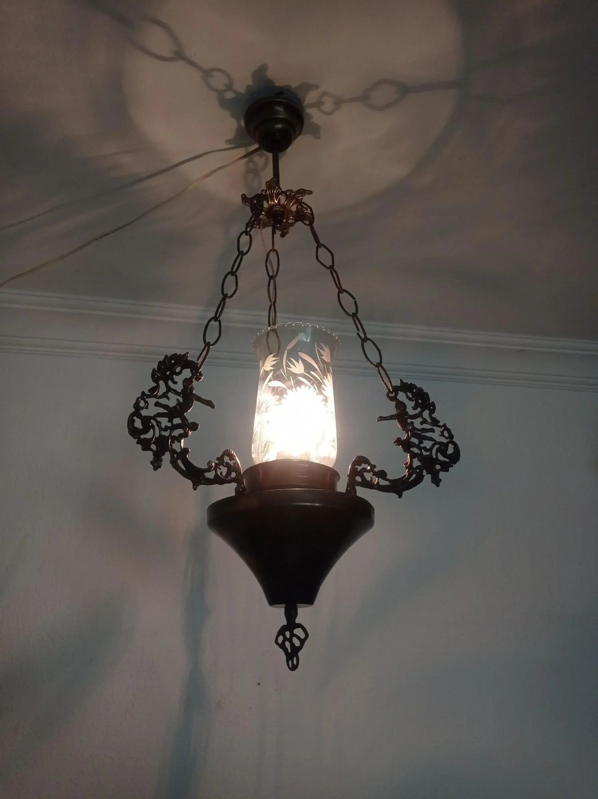 Vintage 1980s Brass French Angel Rococo & Cherub Pendant Fixture photo vintage