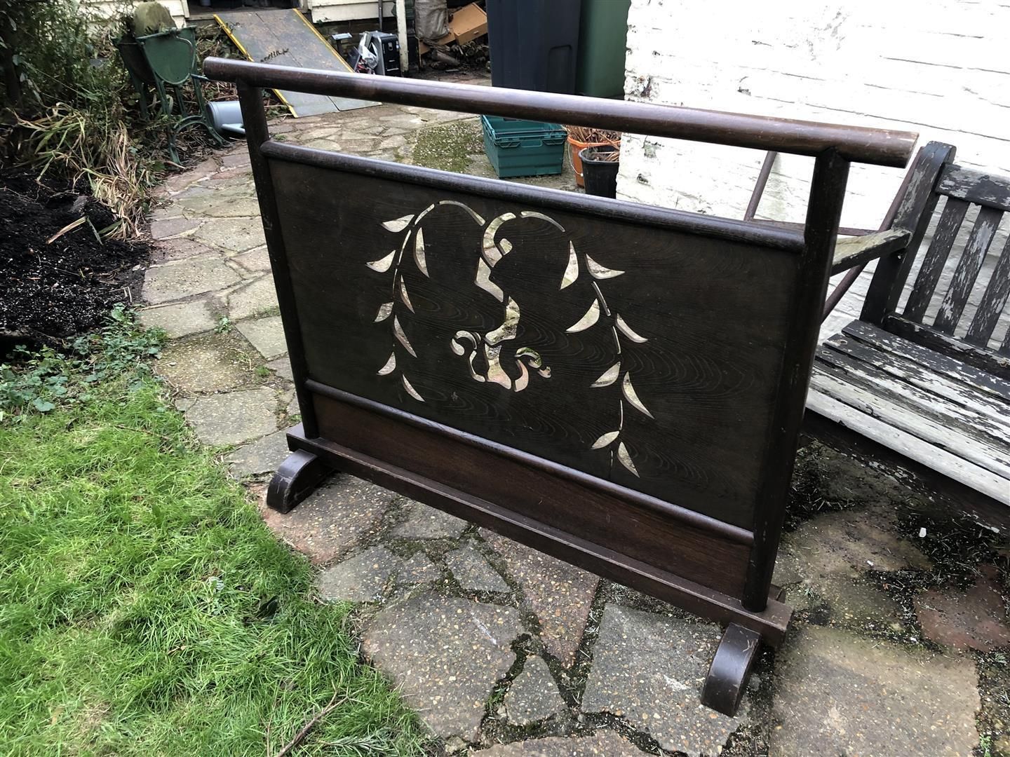 Vintage Japanese Dark Wood Room Divider Screen With Pierced Design photo buy