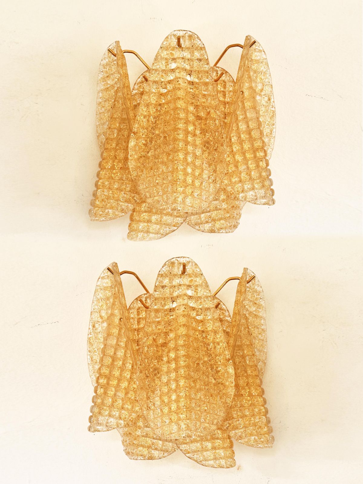 photo for sale Contemporary Modern Gold "Granigli" "Rondini" Murano Glass Wall Sconces.Set Of Two.
