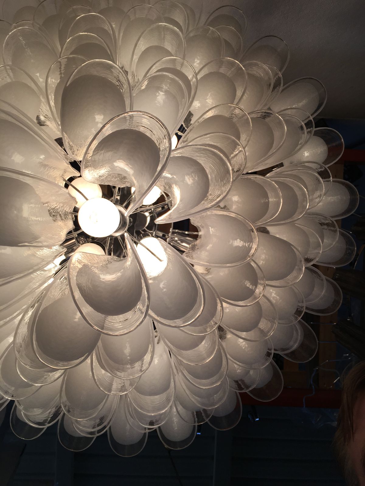 White And Transparent “Selle” Murano Glass Chandelier In Mazzega Style photo for sale