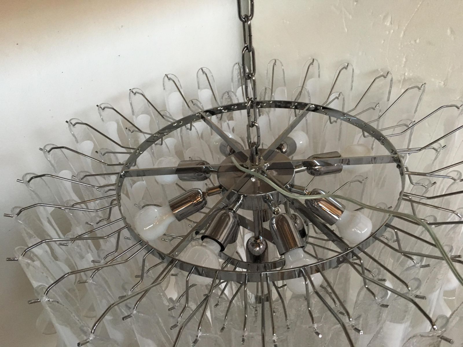 White And Transparent “Selle” Murano Glass Chandelier In Mazzega Style photo 7556.0