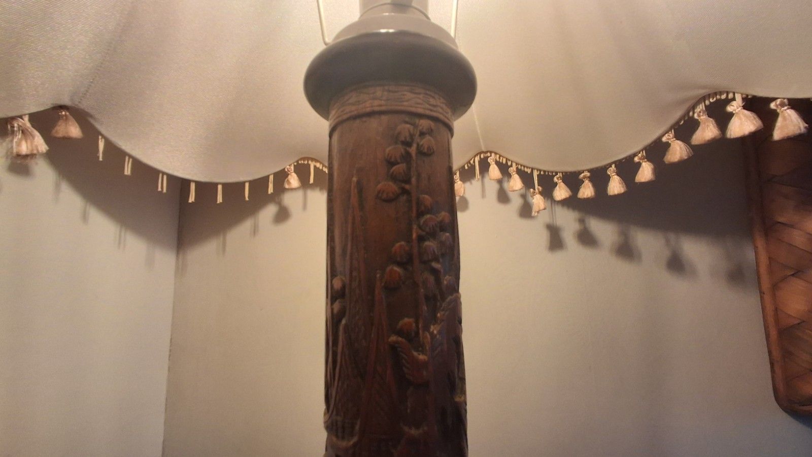 Beautiful 1930s Vintage Japanese Ebony Hardwood Hand Carved Standard Lamp photo 240.0