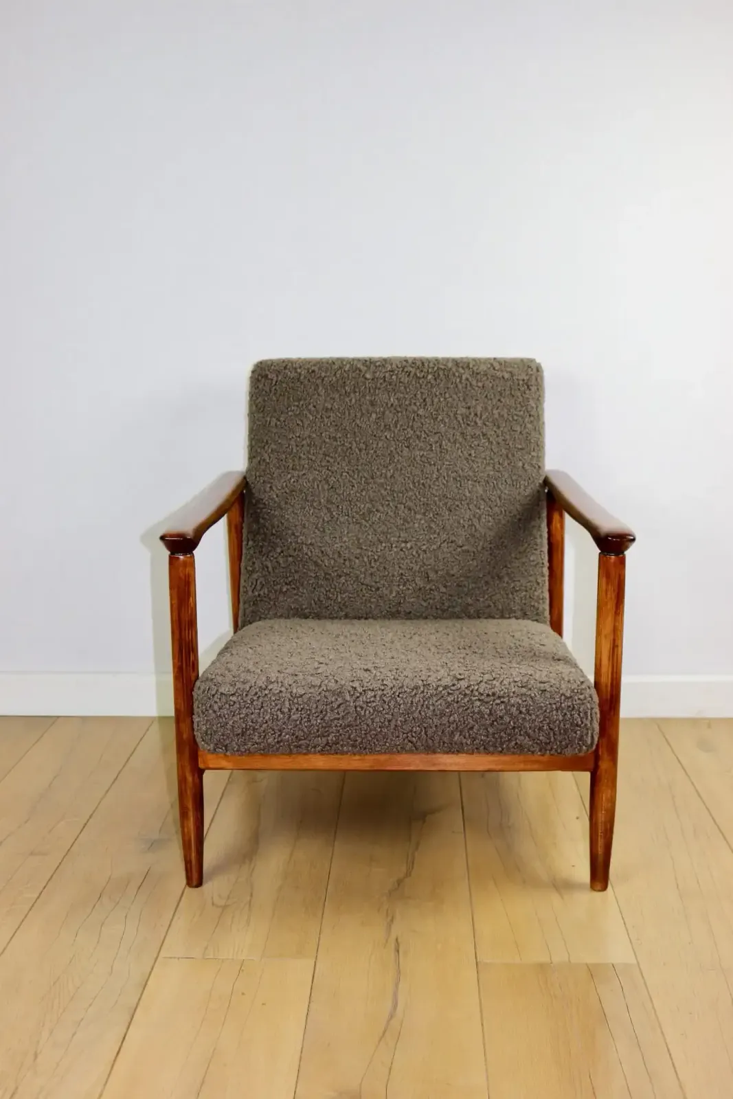 Gfm 142 Armchair, Designed By Edmund Homa From The 1970s, Brown Chocolate, Thick Bouclé photo furniture