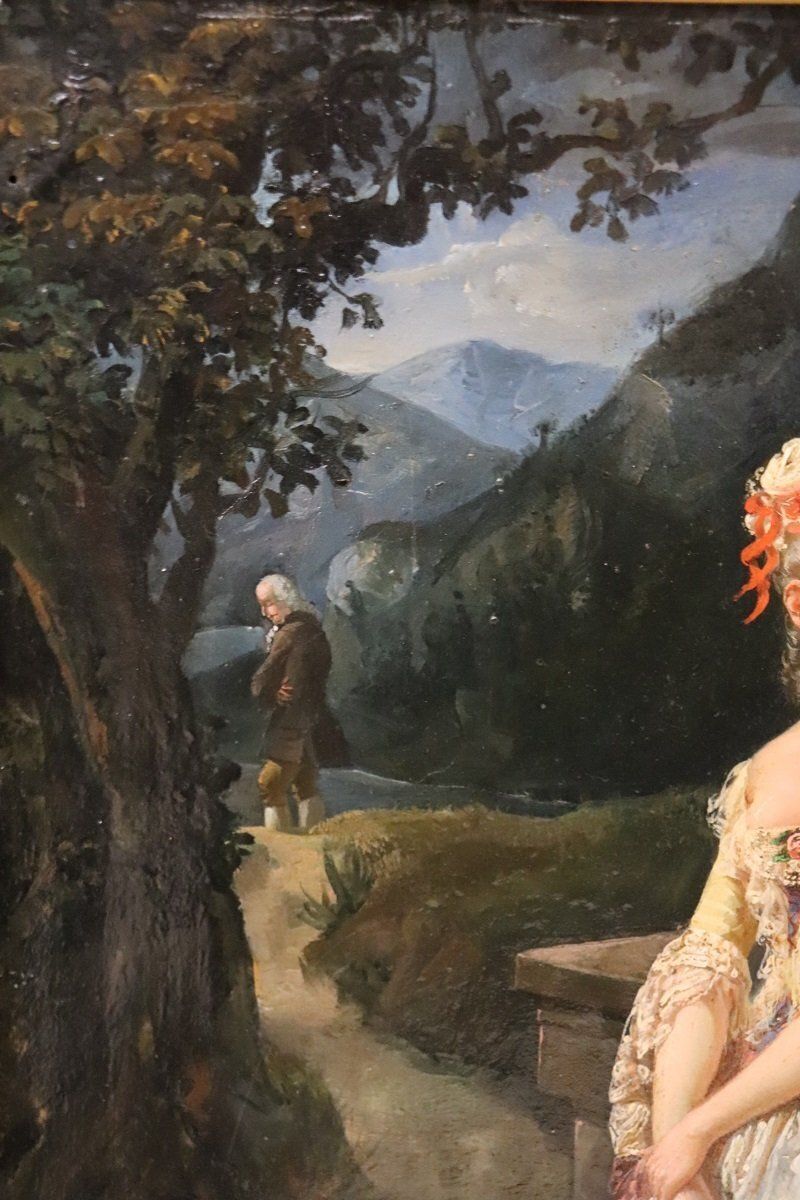 Art Romantic Scene, 1800s, Oil On Paper Mounted On Canvas, Framed photo