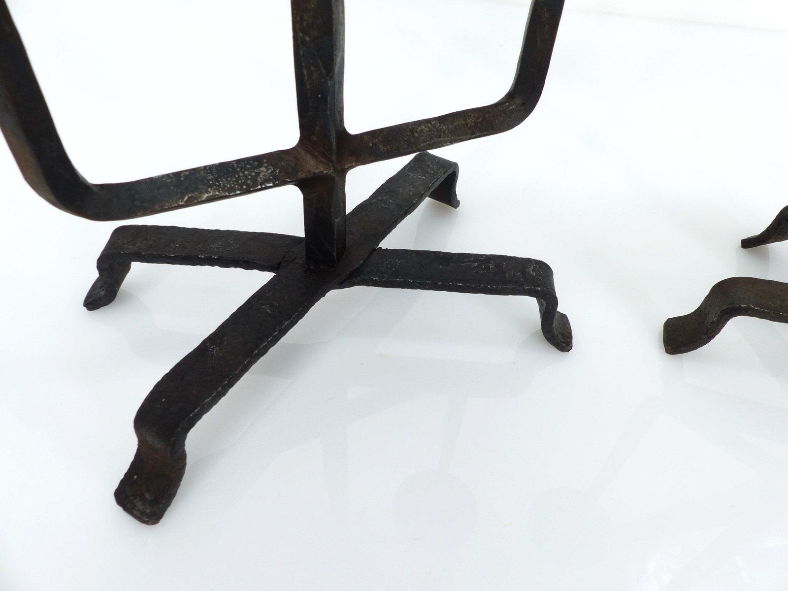Pair Of Brutalist Wrought Iron Chandeliers, France, Three Lights, Signed, 1972 photo 750.0