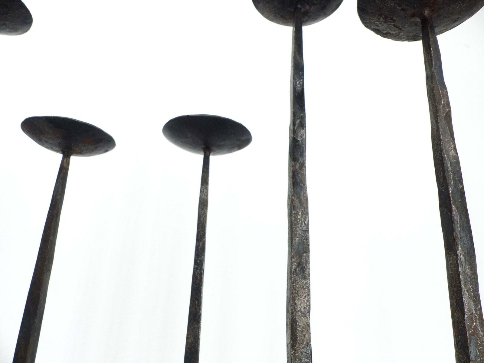 Pair Of Brutalist Wrought Iron Chandeliers, France, Three Lights, Signed, 1972 photo vinterior