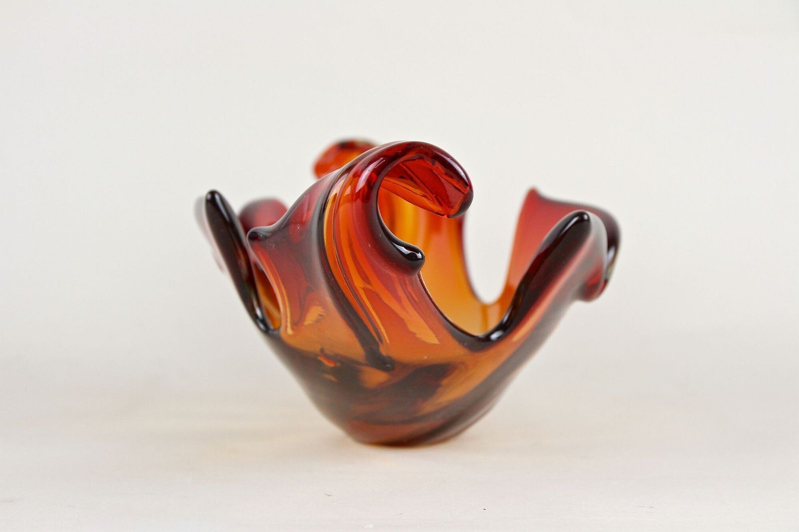Mid Century Murano Glass Bowl   Amber/Orange/Red Tones, Italy, Circa 1960 photo vinterior