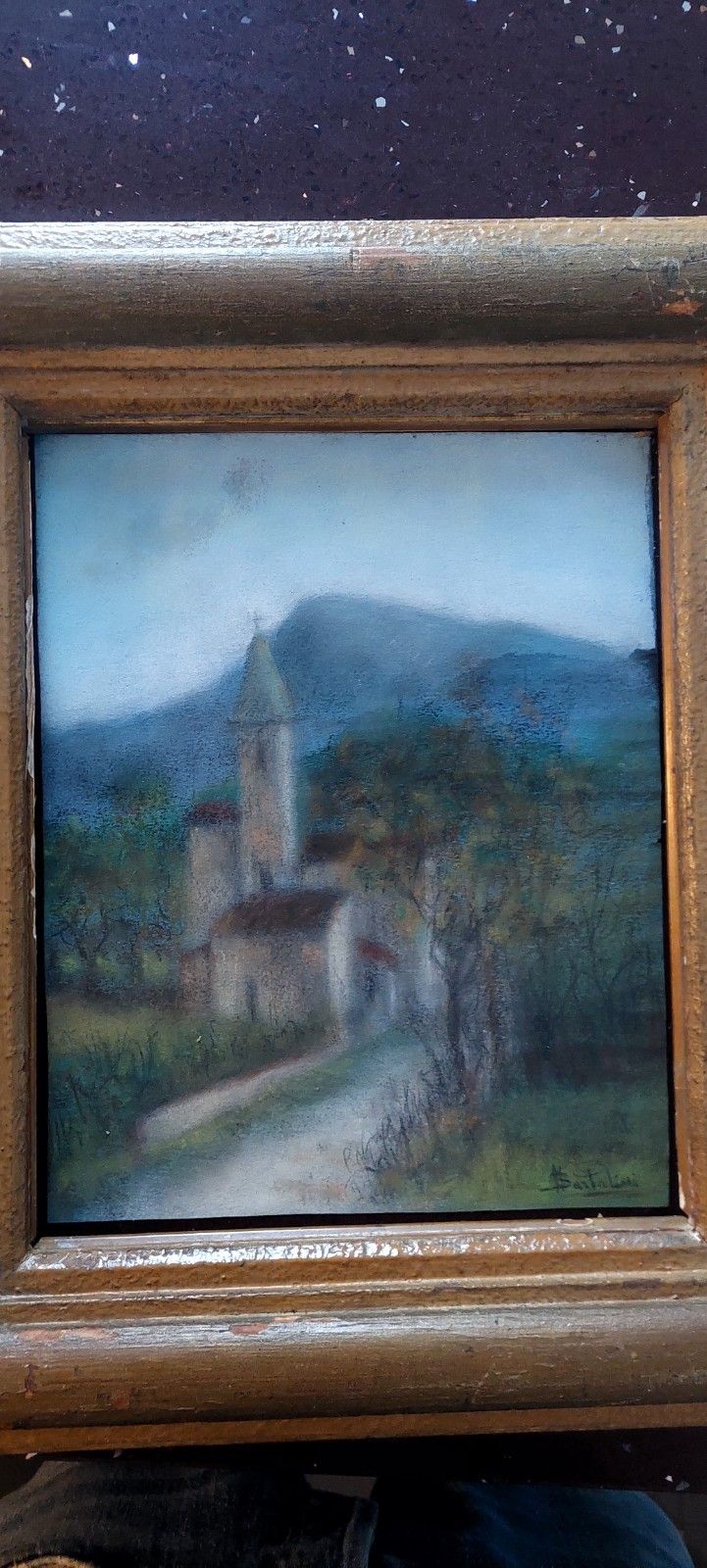 Antique Pastel Painting On Paper Signed Landscape Bartalini Frame photo furniture