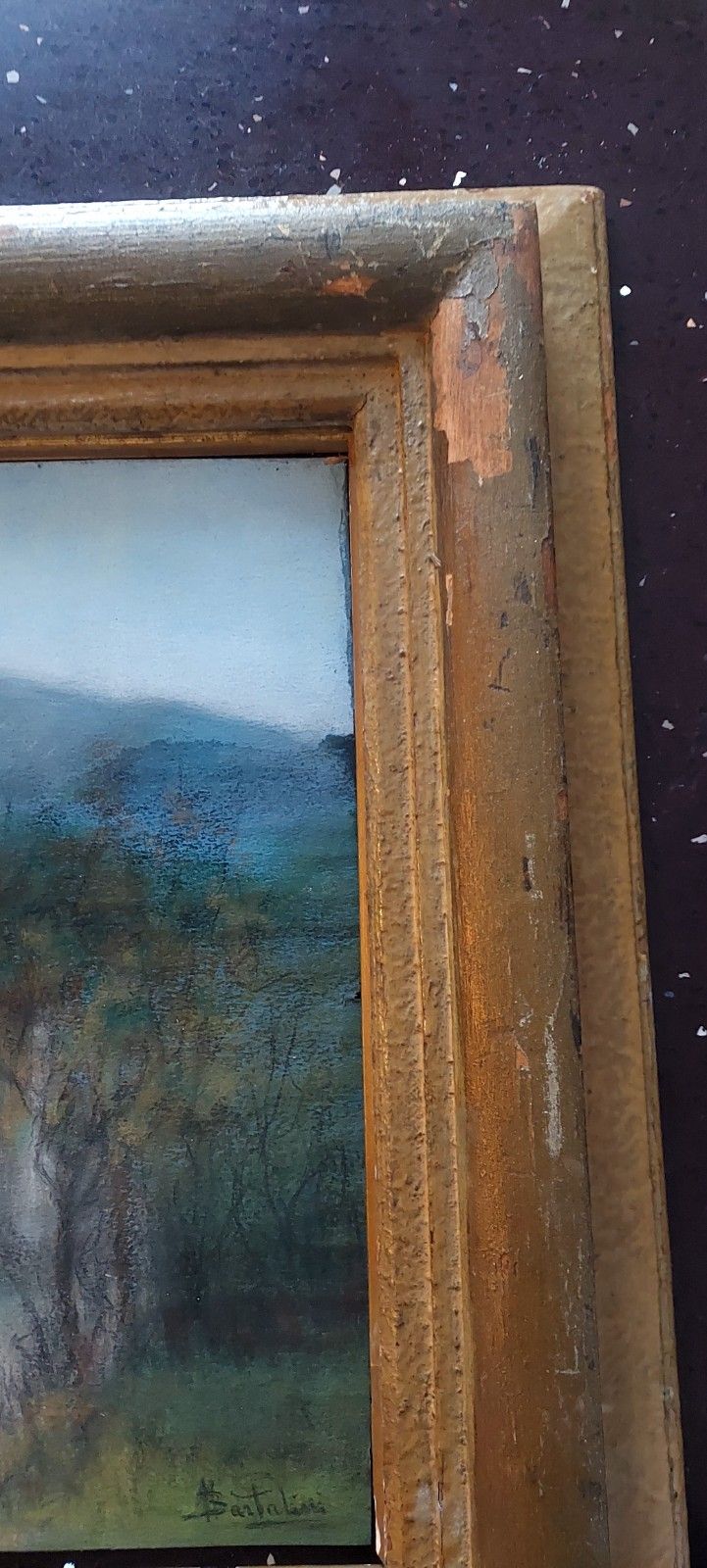 Antique Pastel Painting On Paper Signed Landscape Bartalini Frame photo 166.0