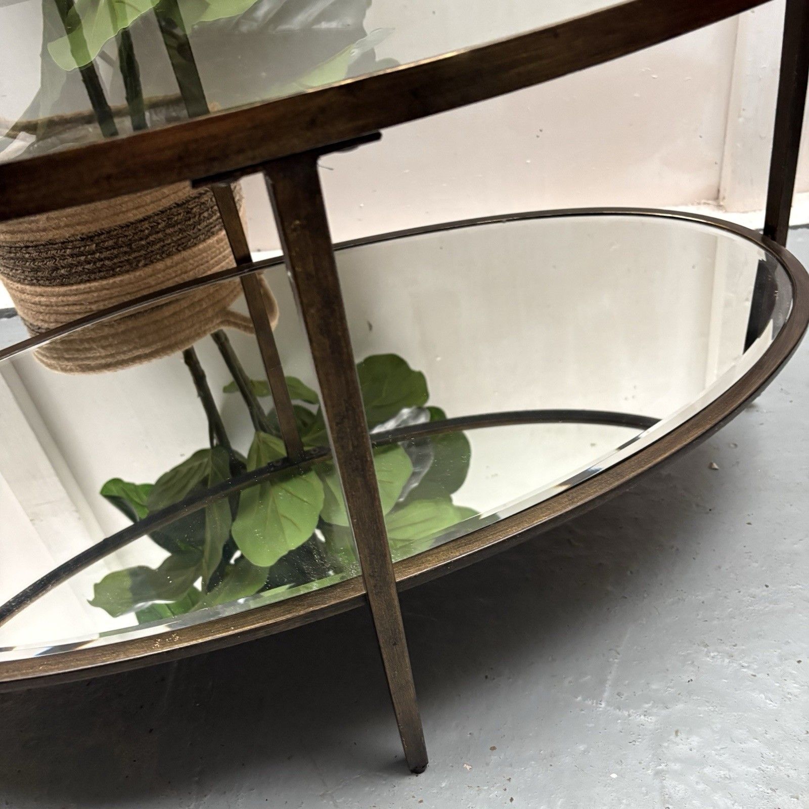 Gallery Direct Hudson Antique Oval Bronze & Glass Mirrored Coffee Table photo vinterior