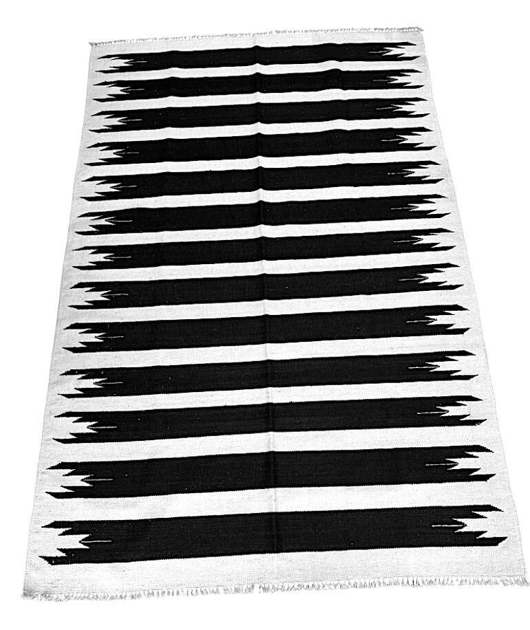 A Morrocan Black And White Geometric Flat Weave Kilim Rug