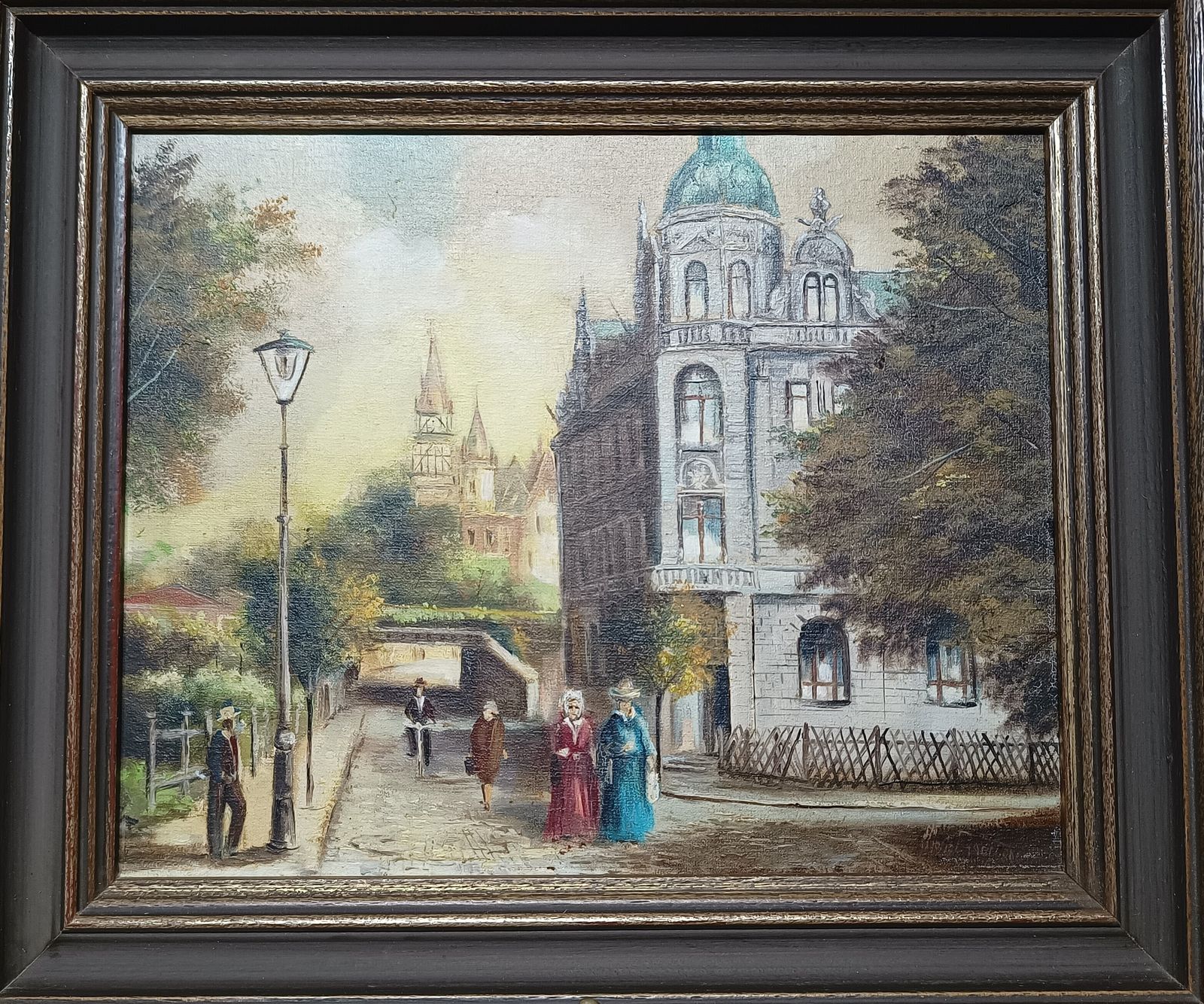 Original Oil Painting German Street Scene Signed Harry Maria Eggert. photo furniture