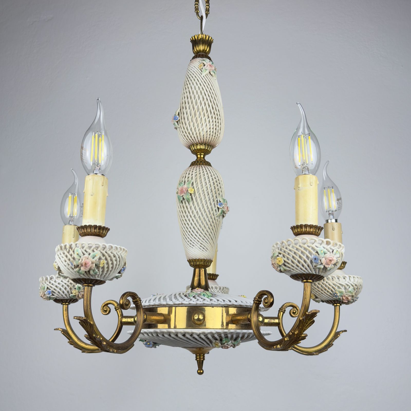Art Nouveau Capodimonte Chandelier, Italy 1930s photo furniture