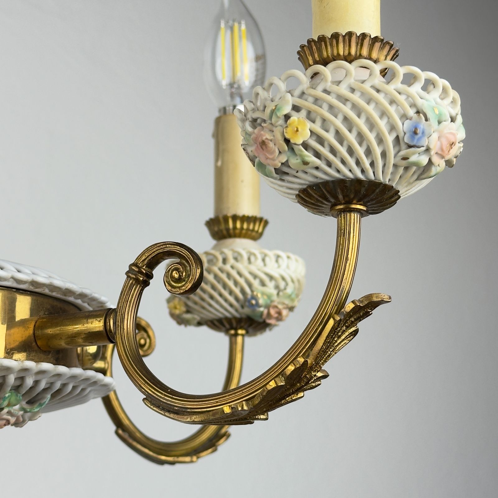 Art Nouveau Capodimonte Chandelier, Italy 1930s photo for sale