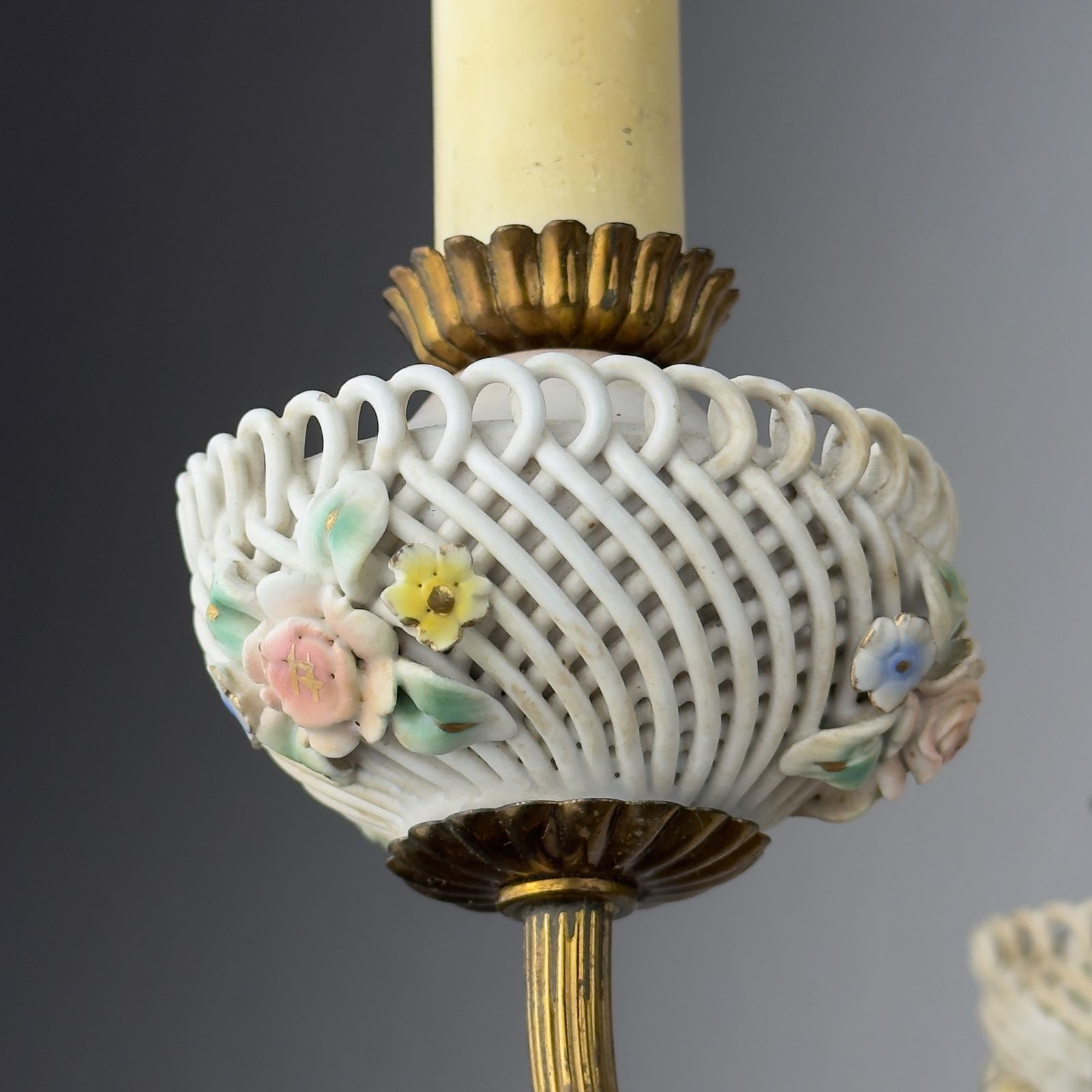 Art Nouveau Capodimonte Chandelier, Italy 1930s photo Lighting