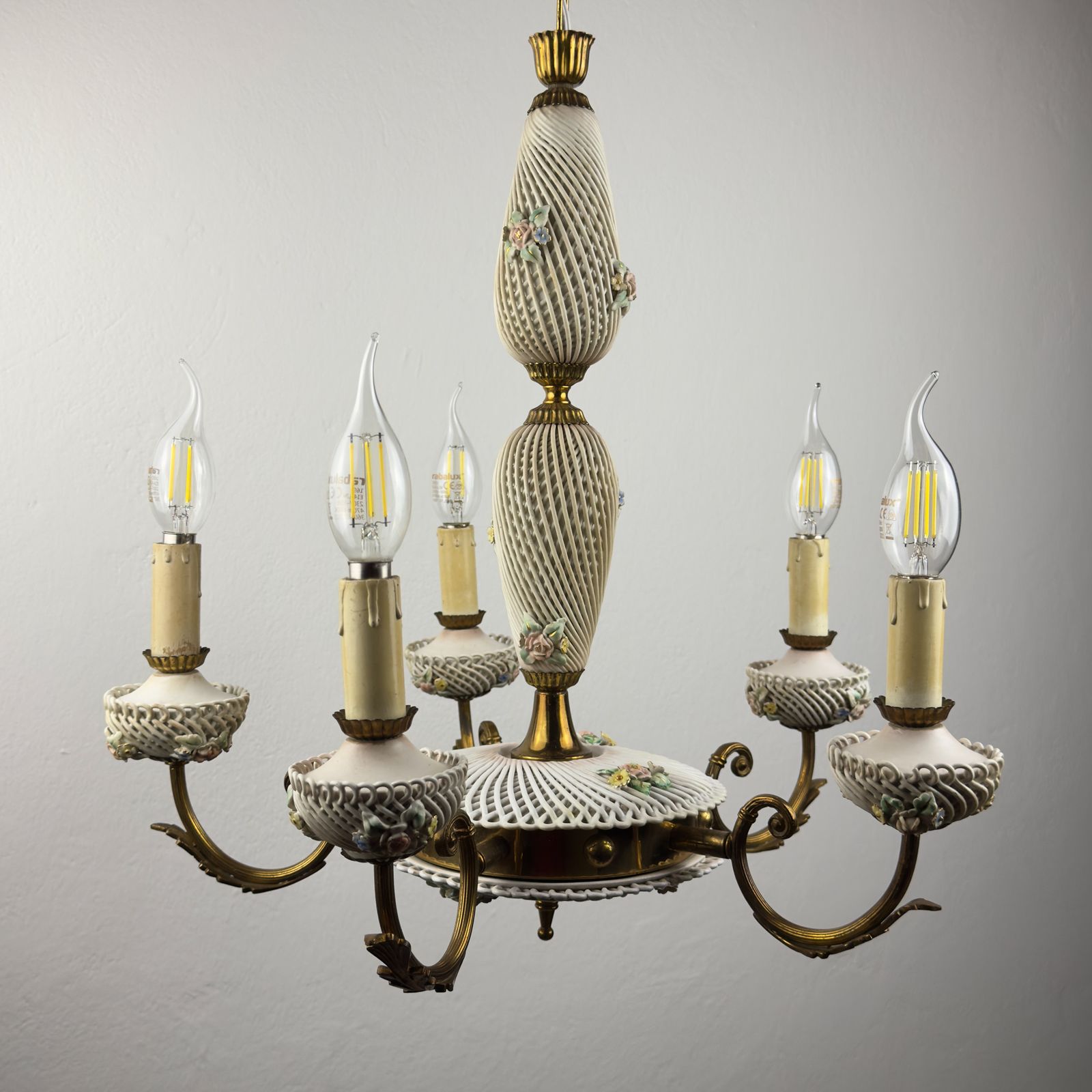 photo buy Art Nouveau Capodimonte Chandelier, Italy 1930s