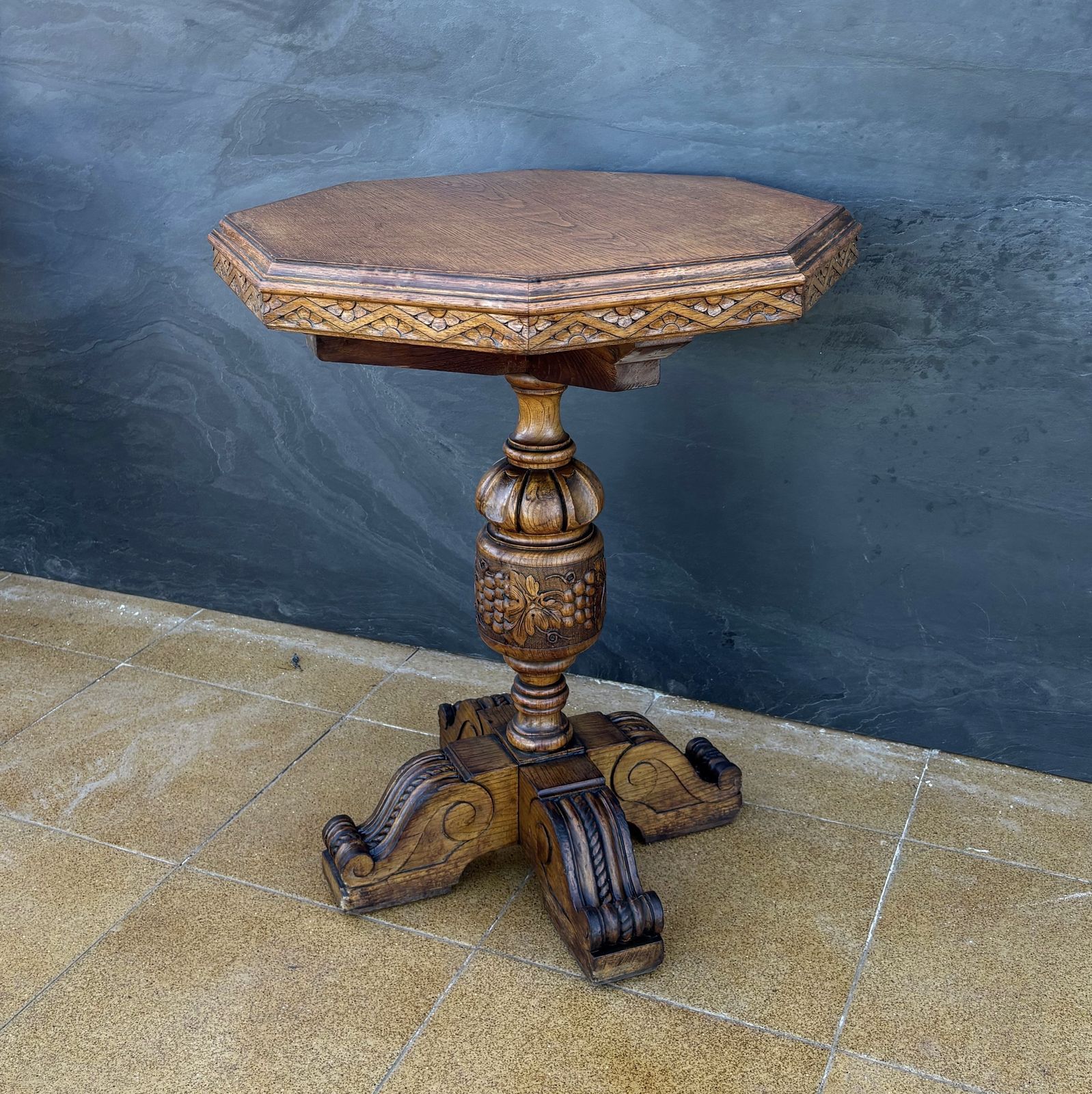 Renaissance Revival Carved Octagonal Pedestal Table, Early 20th Century photo buy