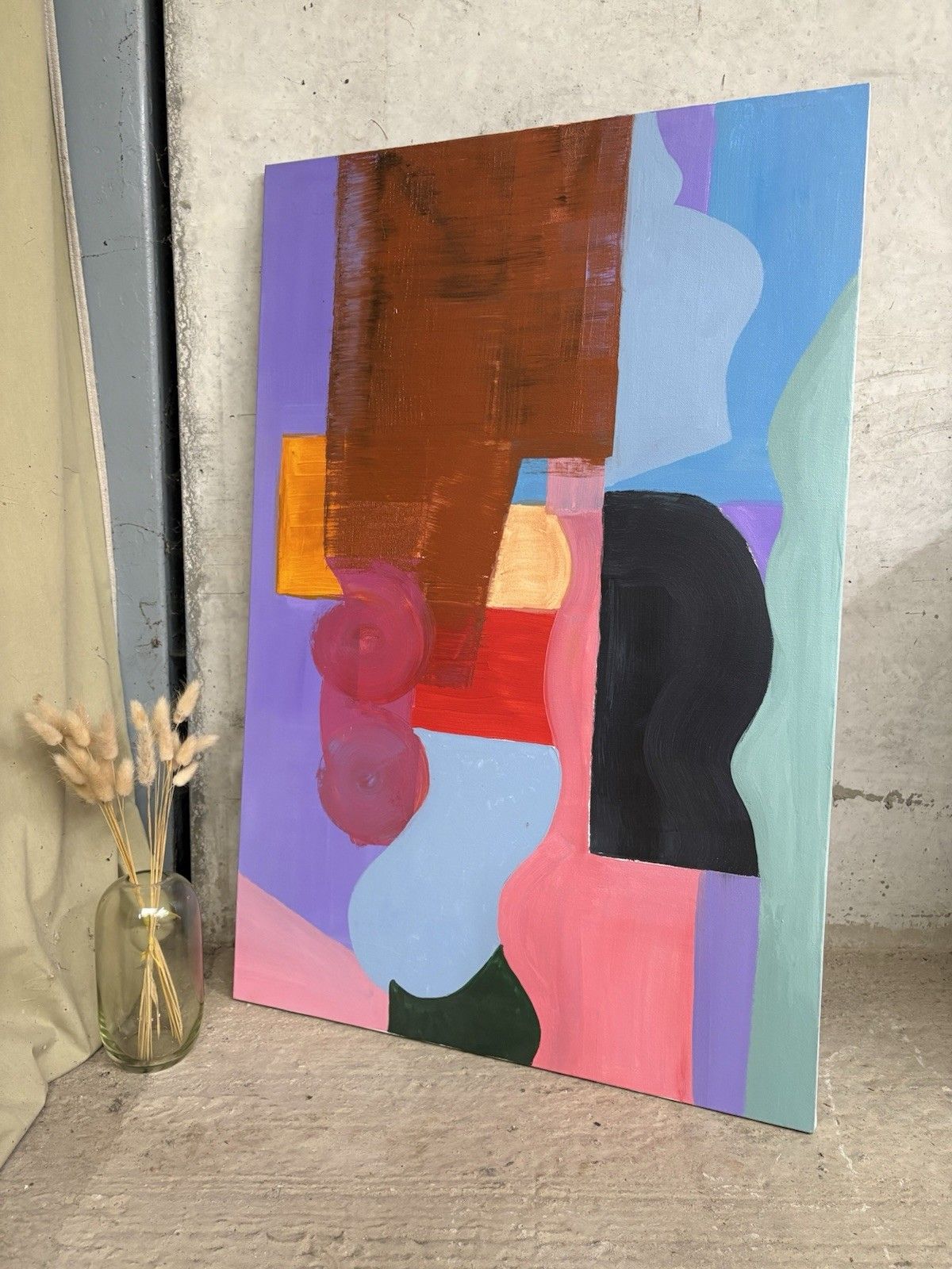 Vtg Mid Century Style Abstract Art School Wall Hanging Painting Picture R1011 photo for sale