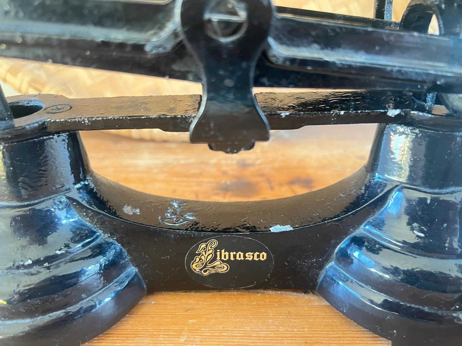 Vintage Black Librasco Kitchen Balance Scales: Brass Pans Full Set Weights, Rustic Farmhouse Kitchen Decor, Cottagecore, Grandmillennial photo vintage
