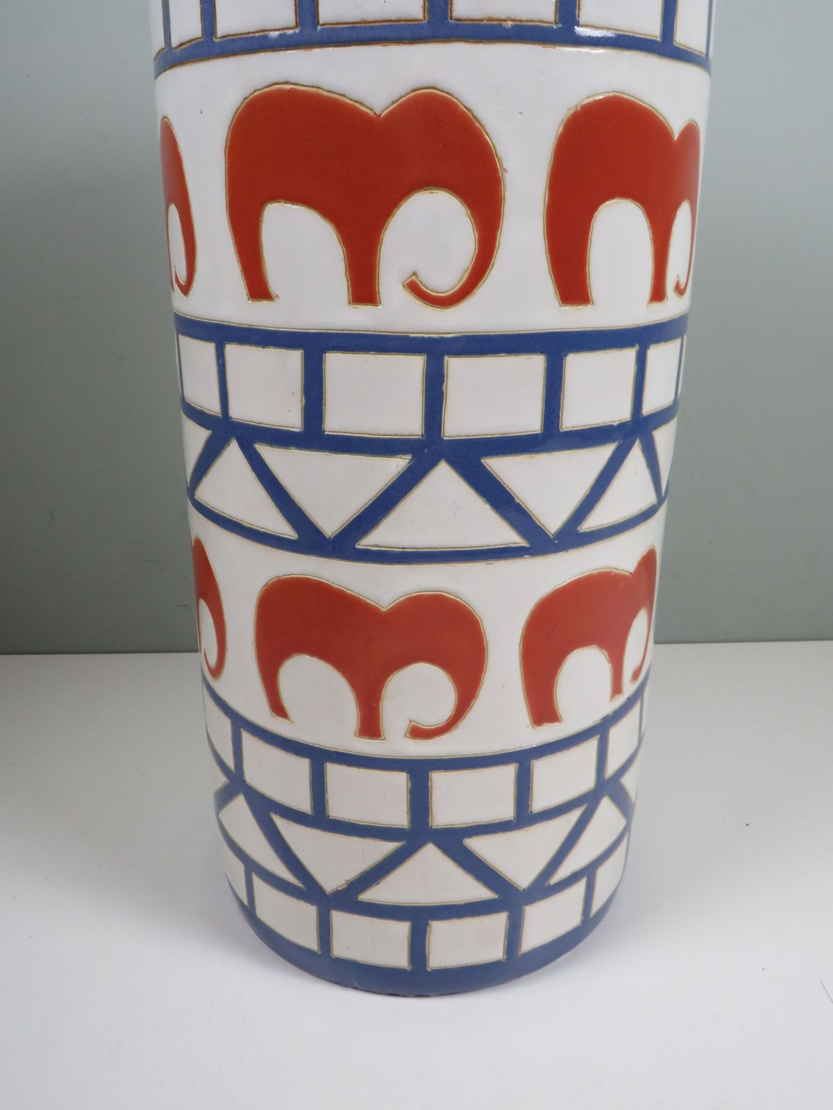Italian Mid Century Ceramic Umbrella Stand With Elephant Motif, 1960s photo Home Decor