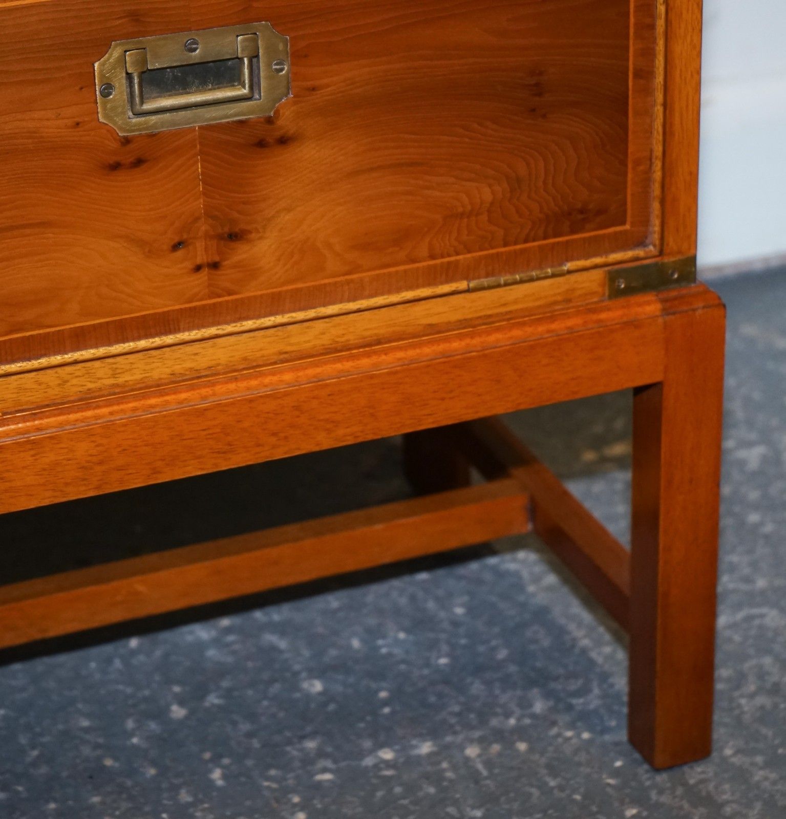 A Pair Of Yew Wood & Brass English Military Campaign End Cabinets Nightstands photo vintage