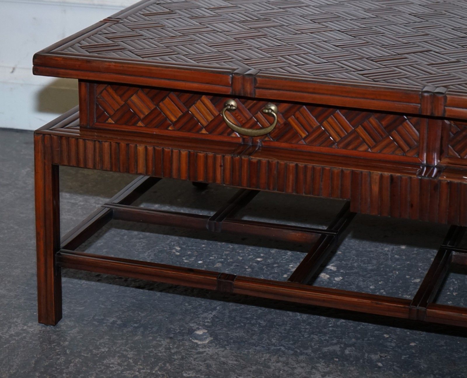 Circa 1950's  Maitland & Clascoe Waven Faux Bamboo Pagoda Coffee Table Drawers photo Furniture