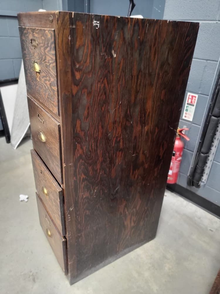 20thc Wooden Large Tall 4 X Drawer Filing Cabinet Drawers photo vintage