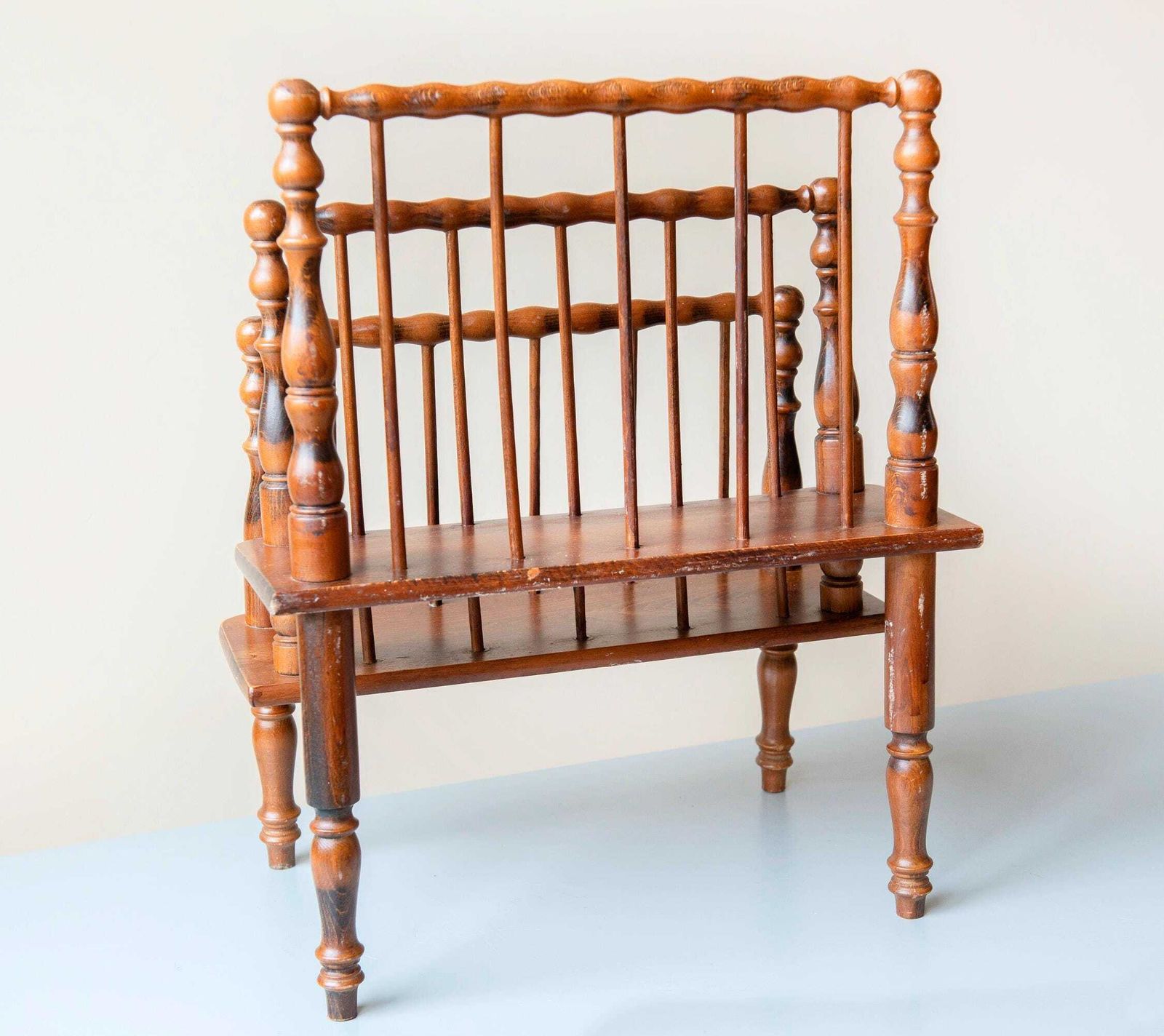 photo buy Carved Magazine Rack – Vintage Turned Wood Newspaper Stand   Cottage Style