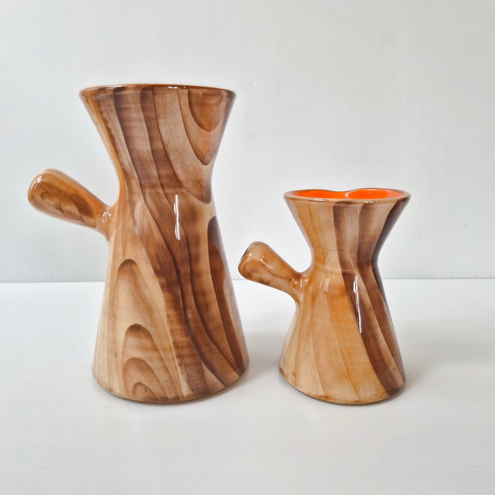 Vintage French 1960s Vallauris 60s 1969 Faux Wood Ceramic Coffee Set photo vinterior
