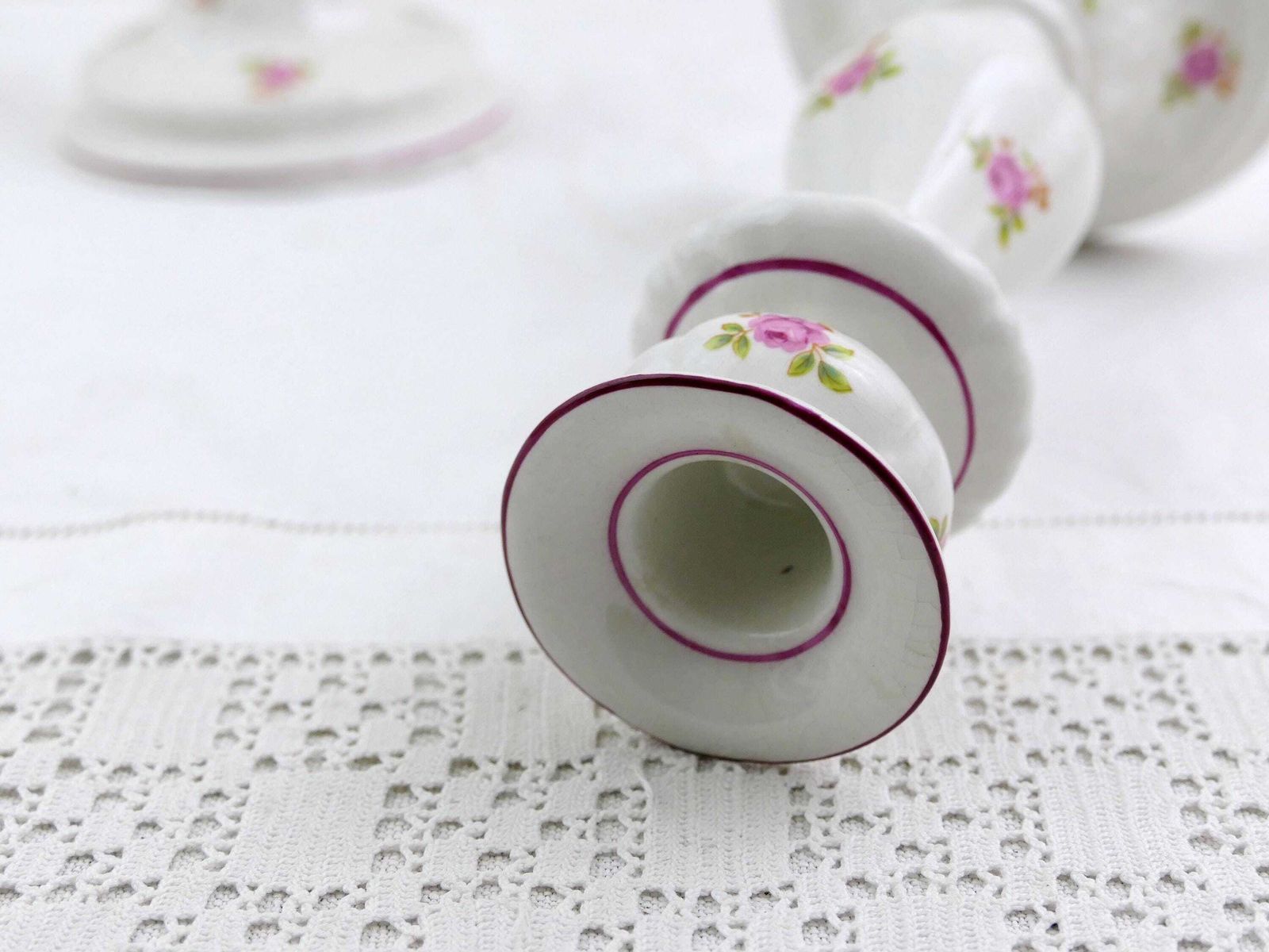 Home Decor Pair Of Vintage English Staffordshire James Kent Old Foley Candle Stick Holders With Small Pink Rose Flower Pattern, Classic 1950s Pottery photo