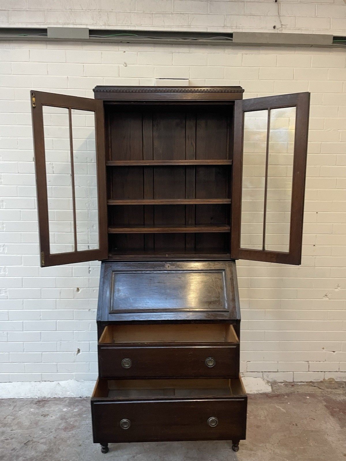 Late Edwardian, Dark Oak Secretary Bureau Bookcase, With Adjustable Shelves. photo 260.0