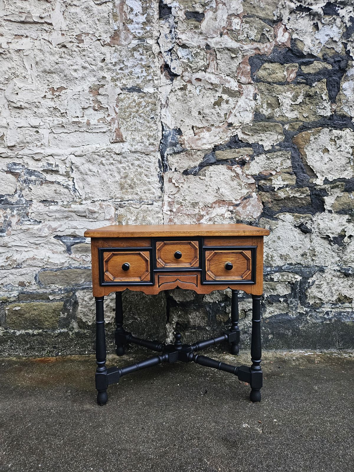 Vintage Chest Of Drawers Oak Three Drawers Cabinet Superb Ebonised Detailing