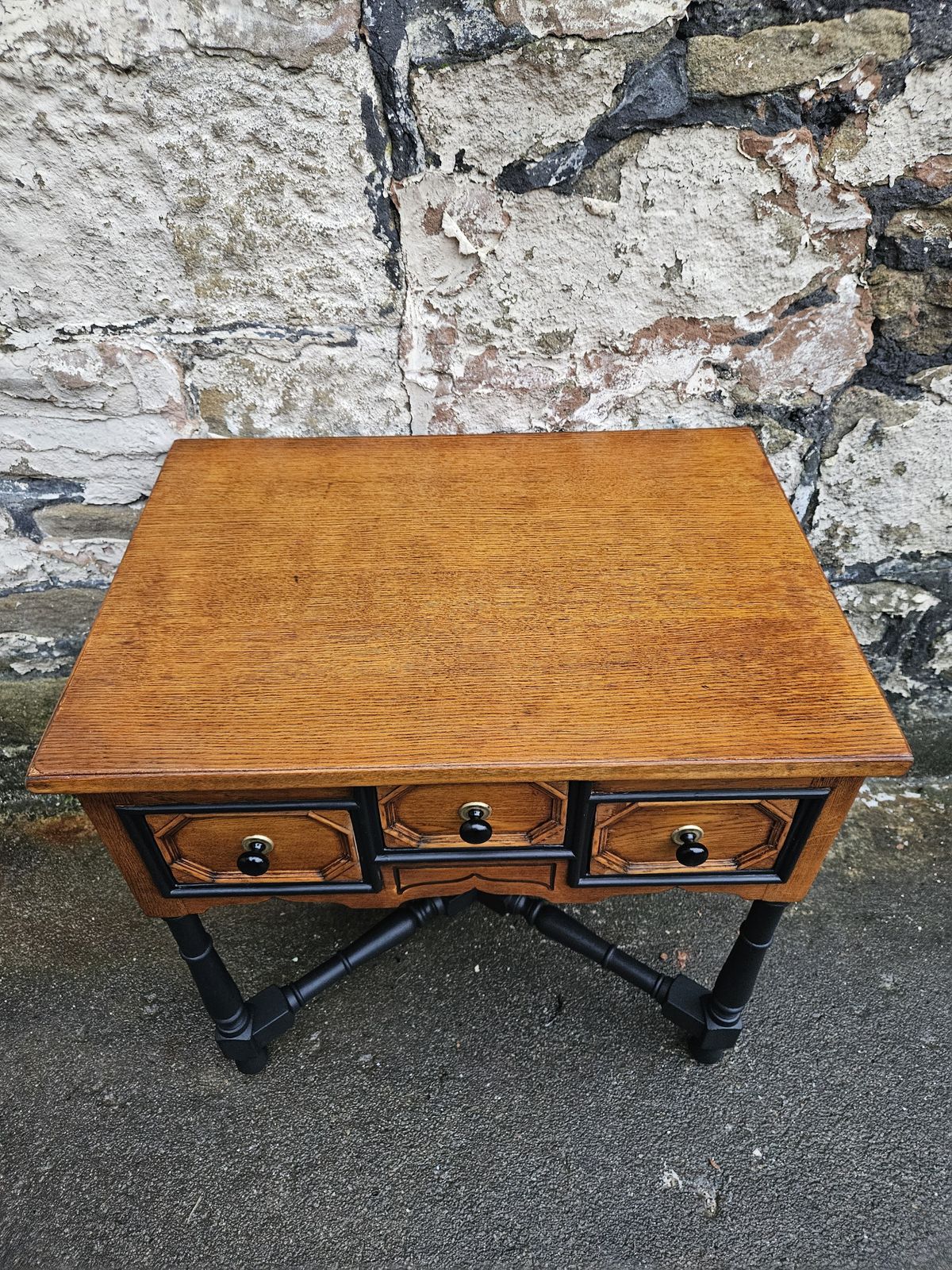 Vintage Chest Of Drawers Oak Three Drawers Cabinet Superb Ebonised Detailing photo for sale