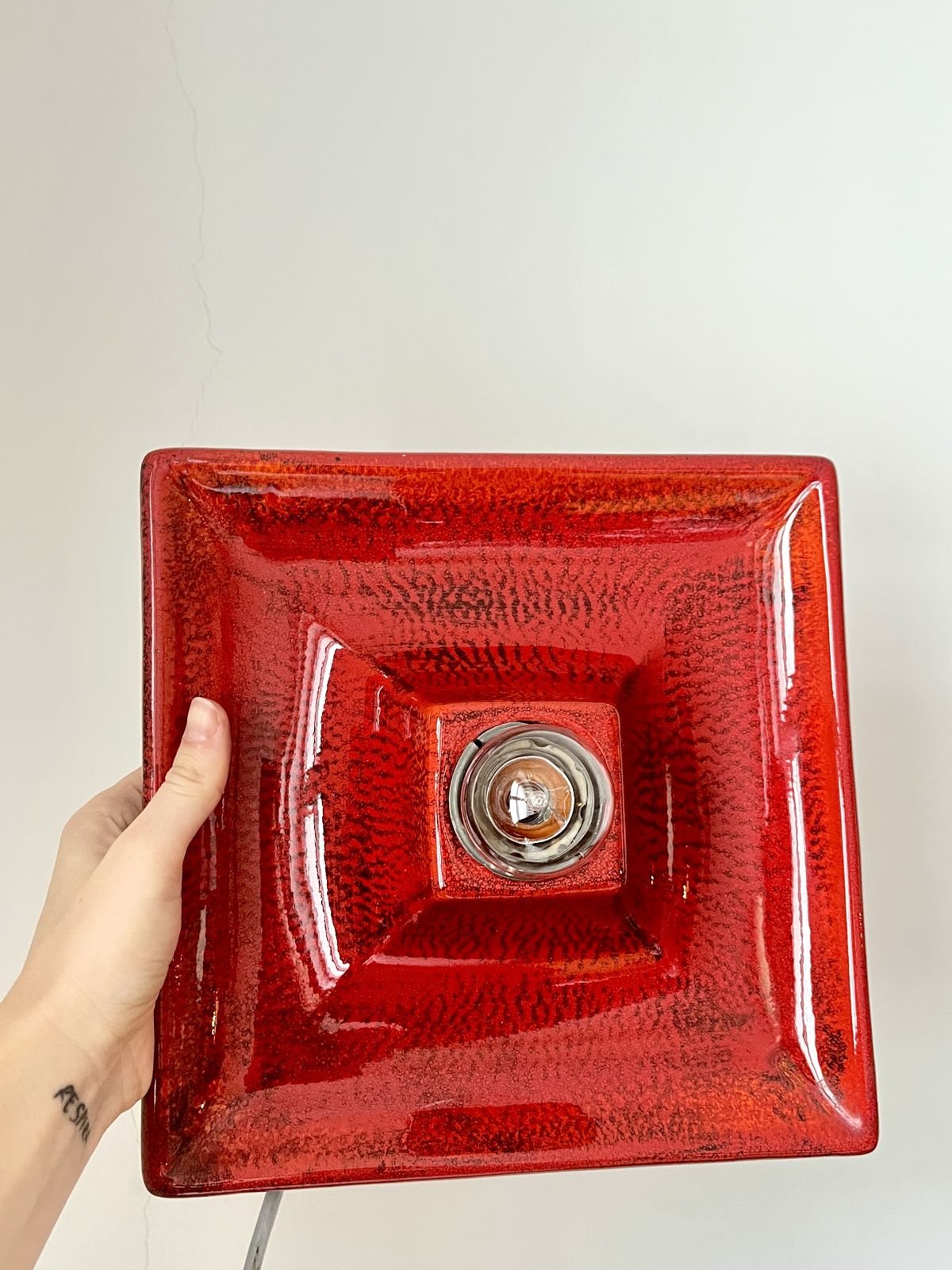 Vintage Square Red Ceramic Fat Lava Wall Lamp By Hustadt Leuchten, Germany, 1970s photo 155.0