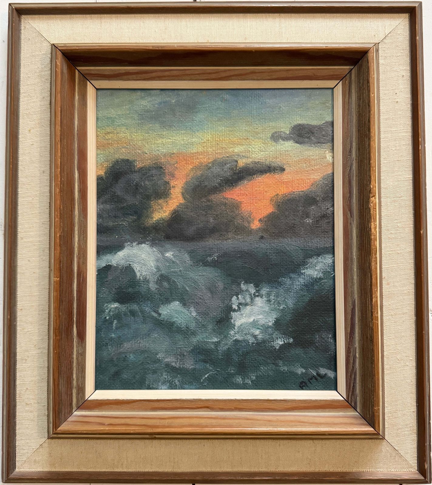 Fire On The Horizon. Vintage Swedish Oil Pinting By Ann Bull Hallberg Lindquist
