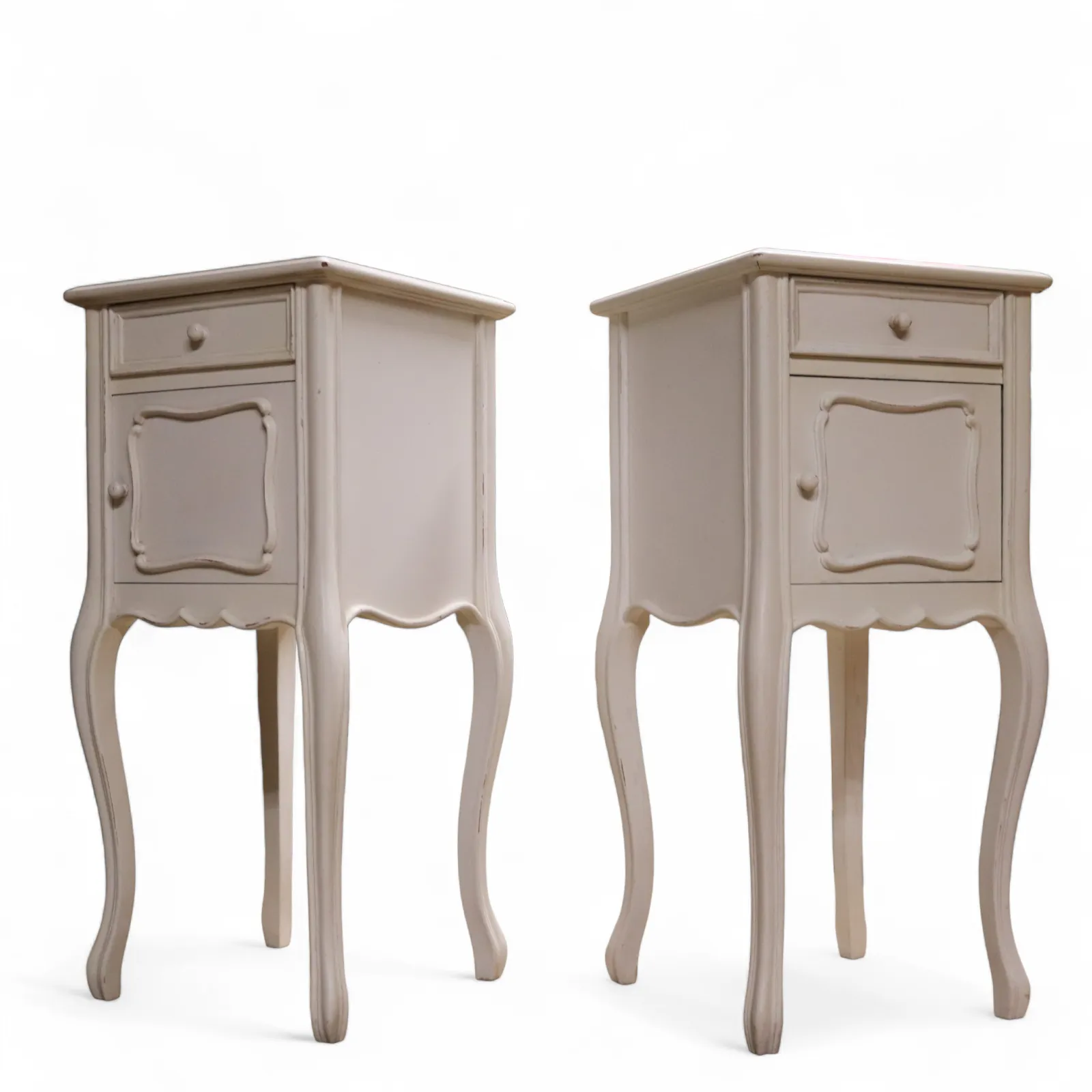 Pair Of Vintage White Painted French Provincial Country Style Bedside Cabinets